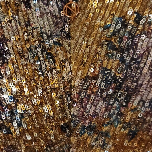 NWT Nookie Forever Long Sleeve Sequined Mini Dress Yellow Gold Multicolor Size S - Picture 7 of 8
